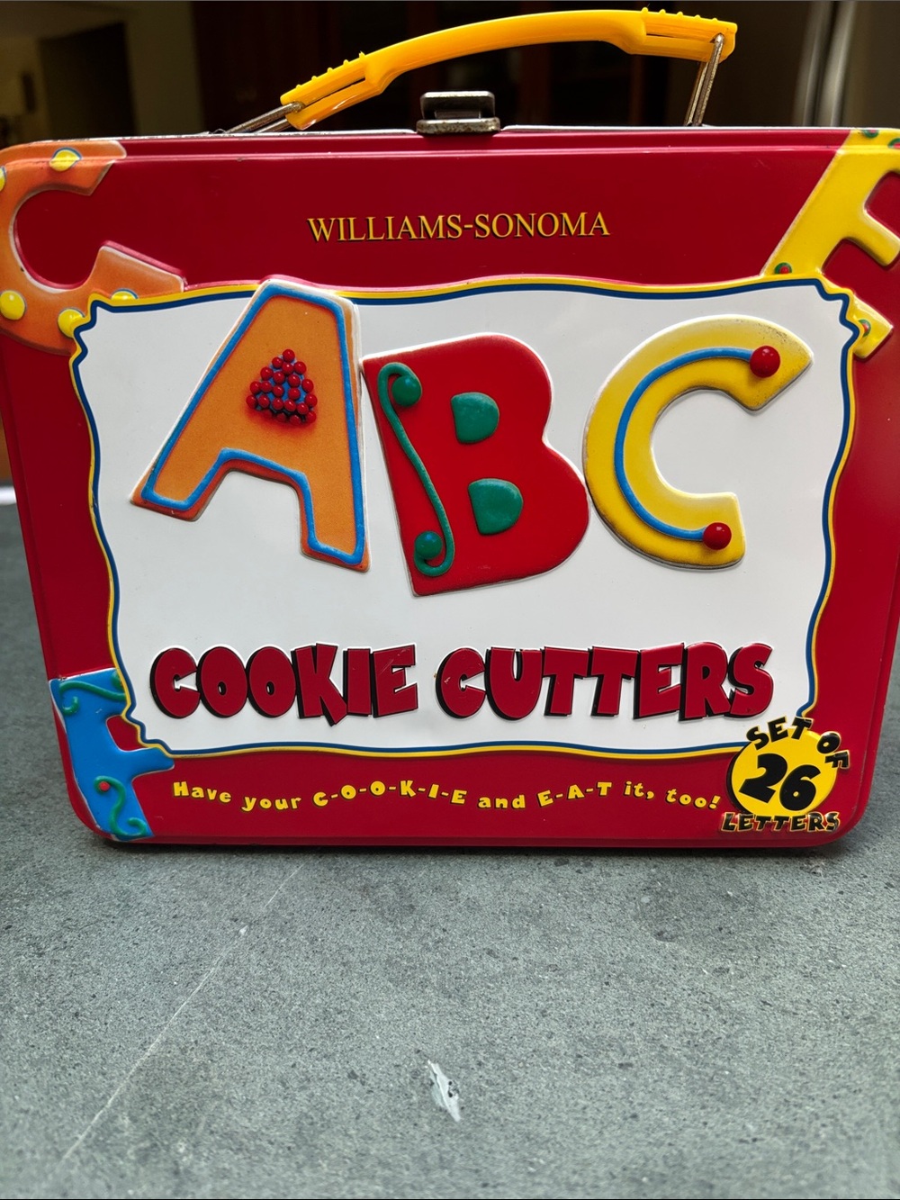 Williams-Sonoma Vintage (2003) ABC Alphabet Cookie Cutters in Red Tin Lunch Box